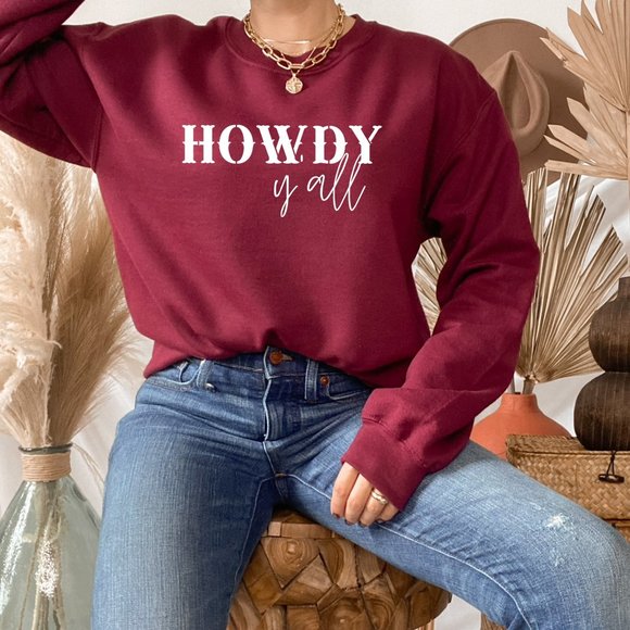 SimplyBeverly Sweaters - Maroon HOWDY Y'all Sweatshirt